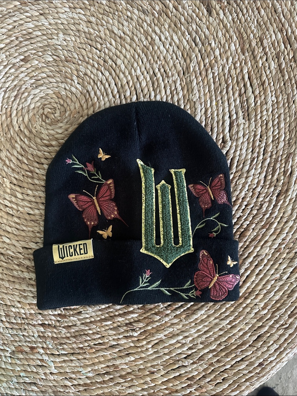 Wicked Women's Spellbinding Cuffed Embroidered Beanie Hat Butterflies Floral